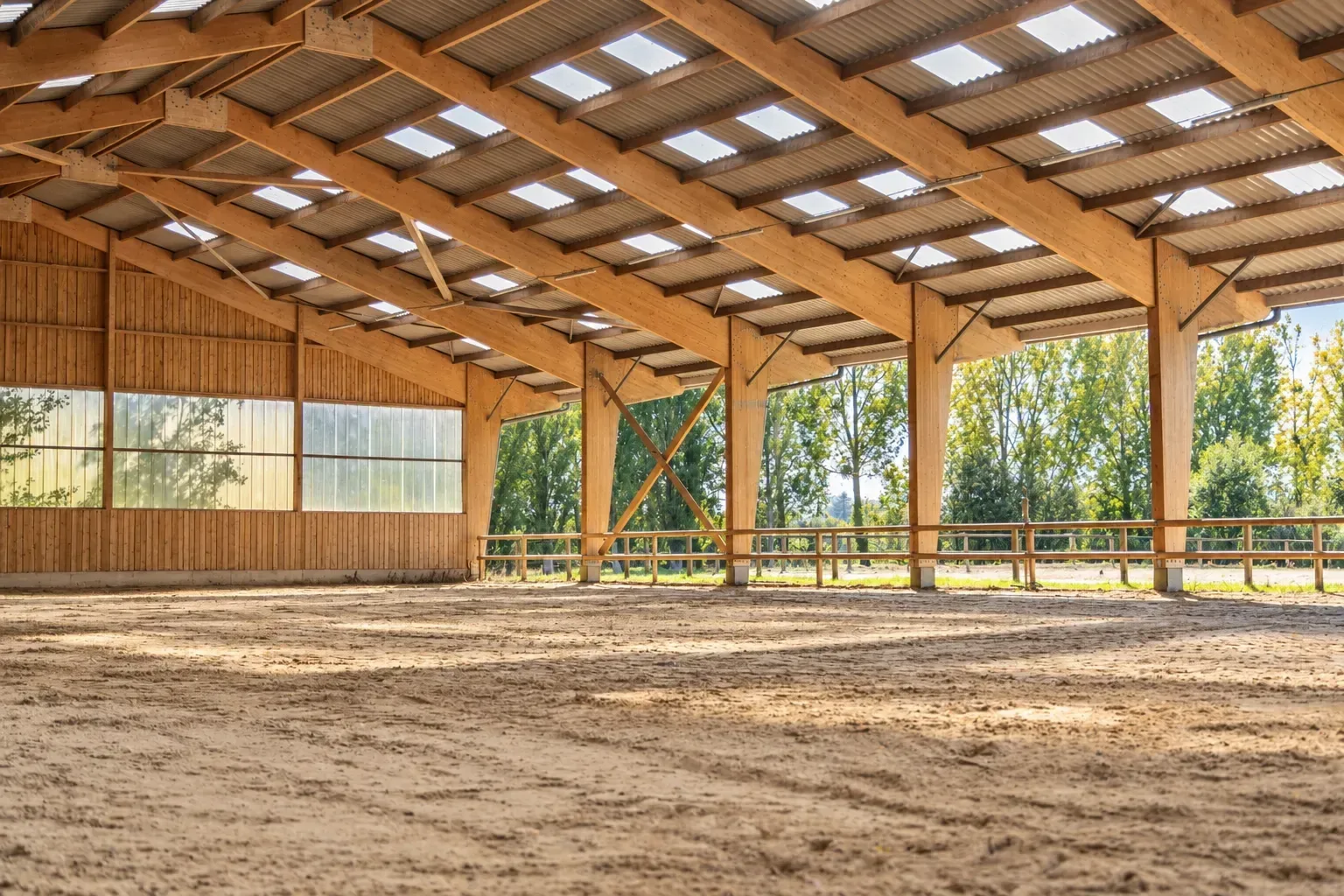 L’intérieur du manège couvert de l’Écurie de Beauclerc