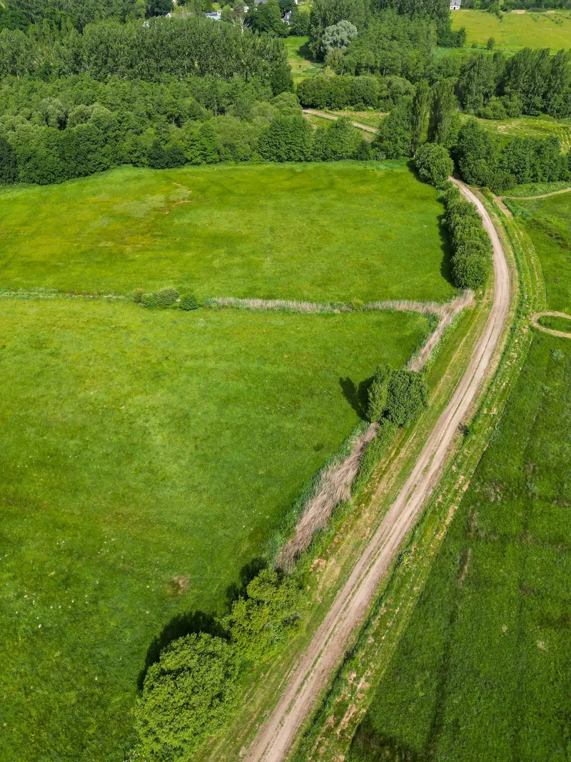 Aerial view of the track through the pastures